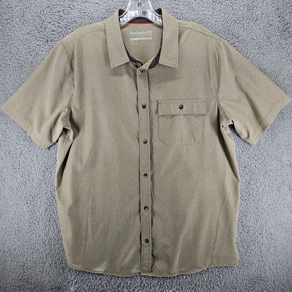 Avalanche Shirt Mens Large Tan Short‎ Sleeve Button Up Outdoor Performance